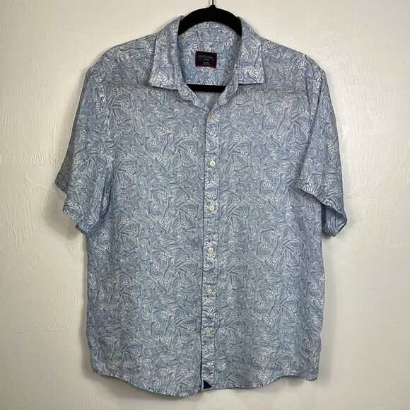 UNTUCKit Linen Leaf Print Short Sleeve Terlan Button Down Shirt Size L - Picture 2 of 9